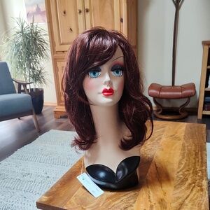 NWT Envy Wig NADIA Color Dark Red Mono Filament Part  Long Auburn NEW Wig Bangs